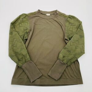 Anthropologie | Olive Green Patterned Long Sleeve Top | Size large